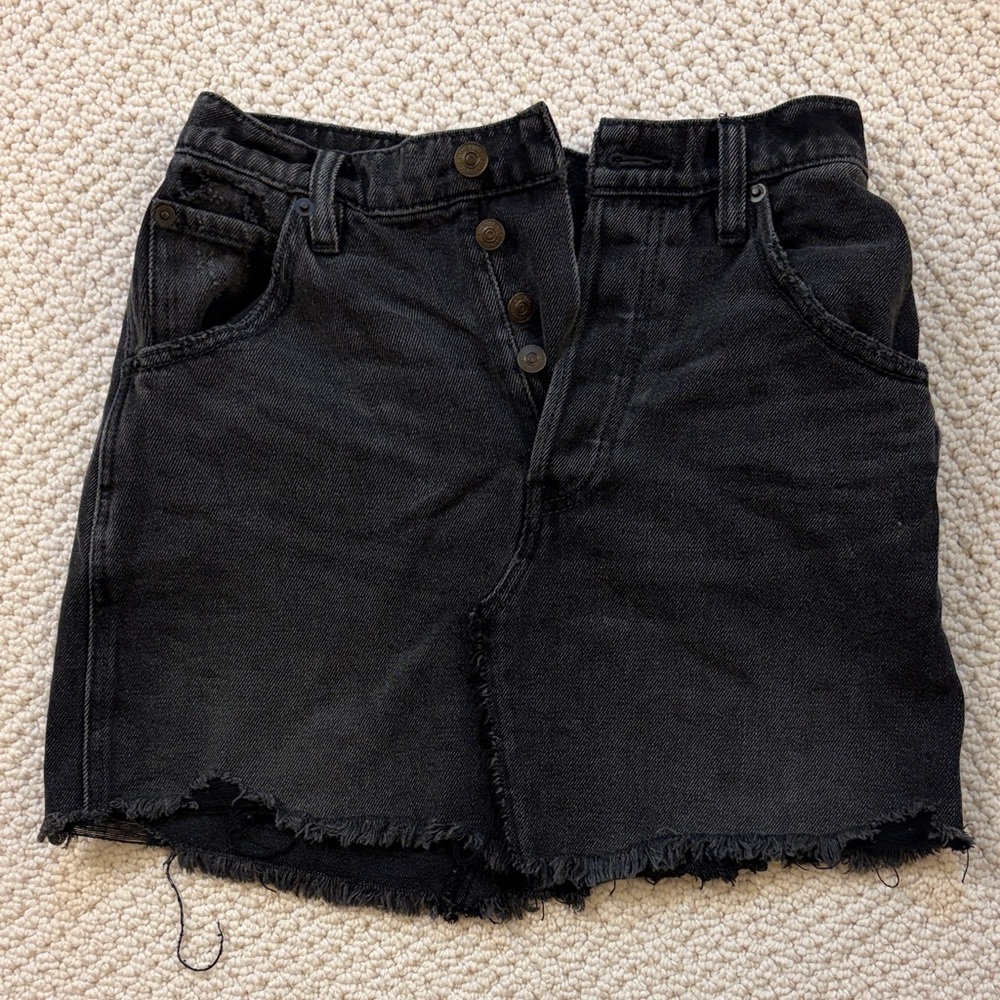 Black Denim Button-Up Skirt